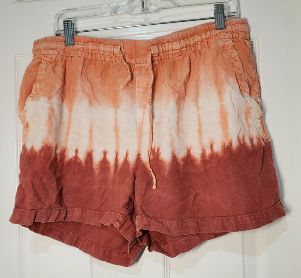 Old Navy Linen Blend Tie Dye Shorts Womens Large Orange Drawstring Beach Boho